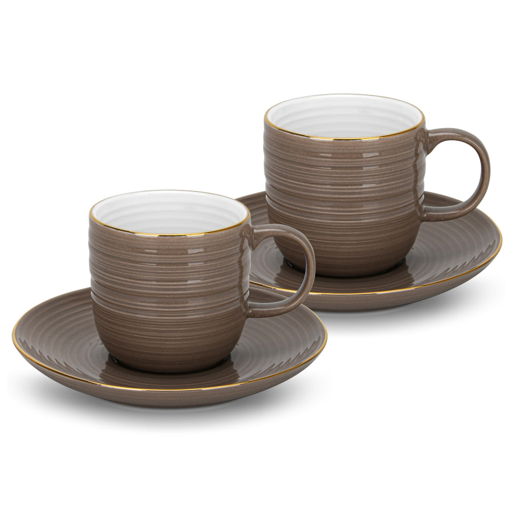 Fissman 2-Piece Cups Firmina Brown 180ml with Saucers New Bone China