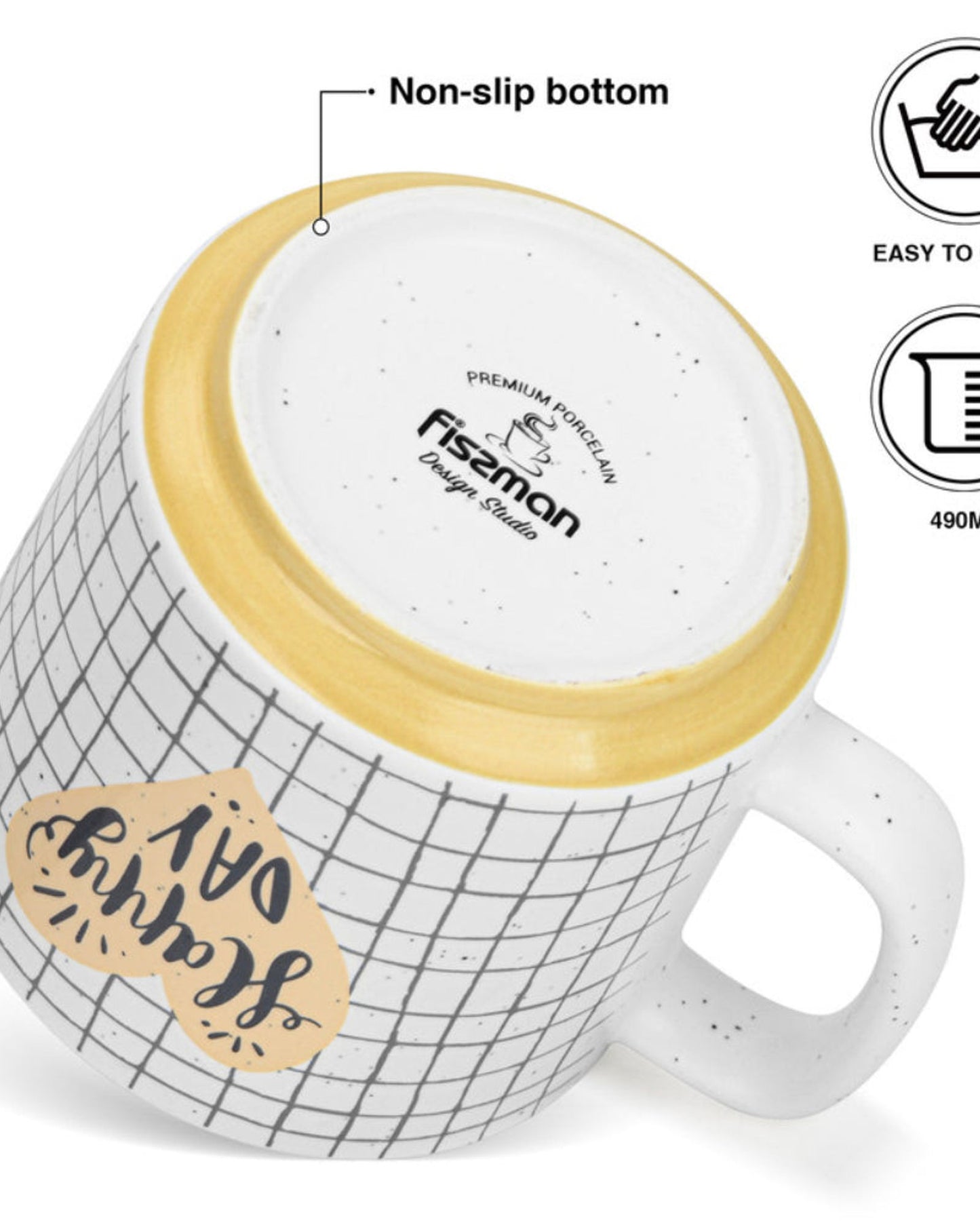 أكواب فيسمان من قطعتين، سعة 490 مل، بتصميم Happy Day، مصنوعة من الخزف الصيني العظمي الجديد