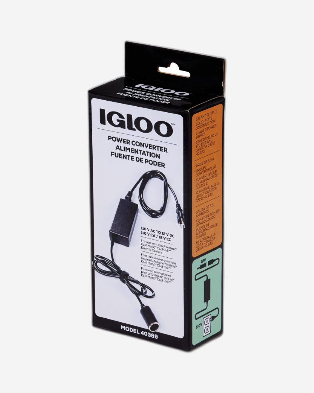 محول طاقة تيار متردد Igloo-110 فولت لمبردات Kool Mate Cool Chill الحرارية الكهربائية الخالية من الجليد - أسود