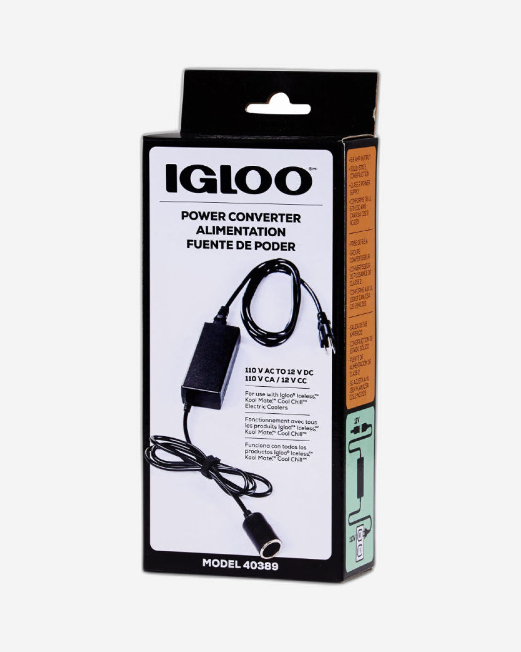 محول طاقة تيار متردد Igloo-110 فولت لمبردات Kool Mate Cool Chill الحرارية الكهربائية الخالية من الجليد - أسود