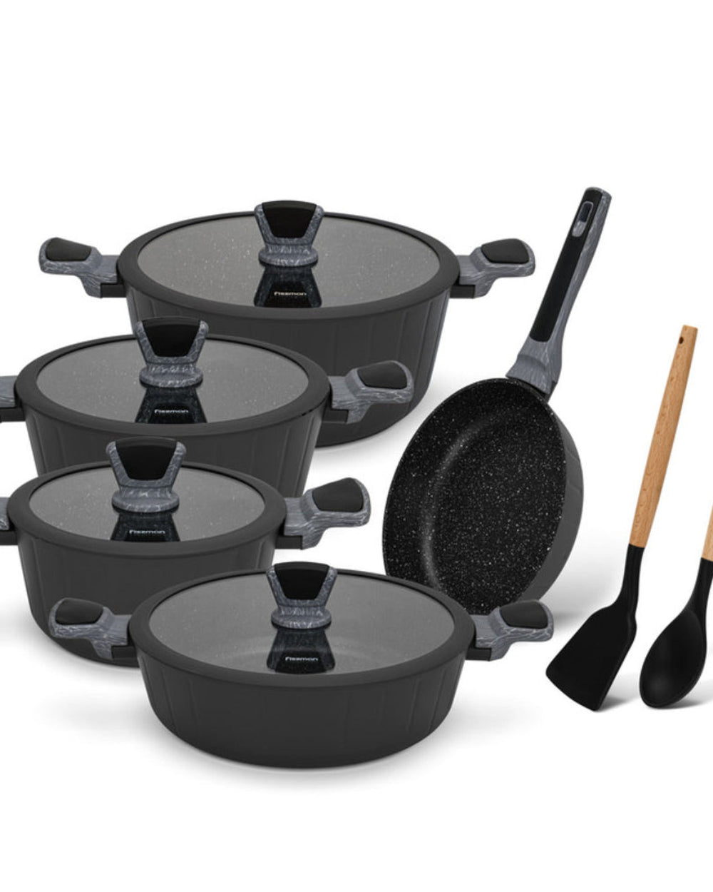 Fissman 11-Piece Cookware Set Stella Series Aluminum with Non-Stick Coating Frying Pan 24cm Shallow Pot 28cm Stockpots 20cm 24cm28cm with Cooking Spoon And Turner
