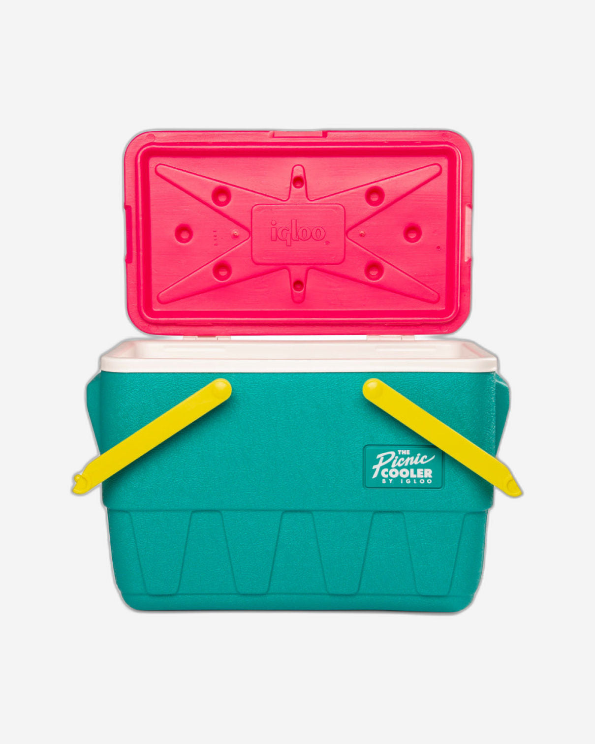 00048537-Igloo-Retro Jade 25 Qt Lunch Picnic Basket Cooler - Dark Jade / Bold Magenta / Livewire Yellow