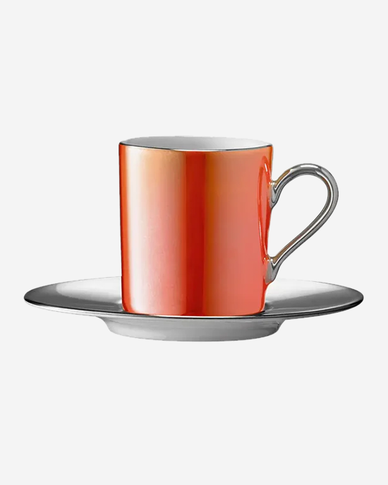 LSA Palazzo Coffee Cup & Saucer 100ml Ember Orange/Platinum