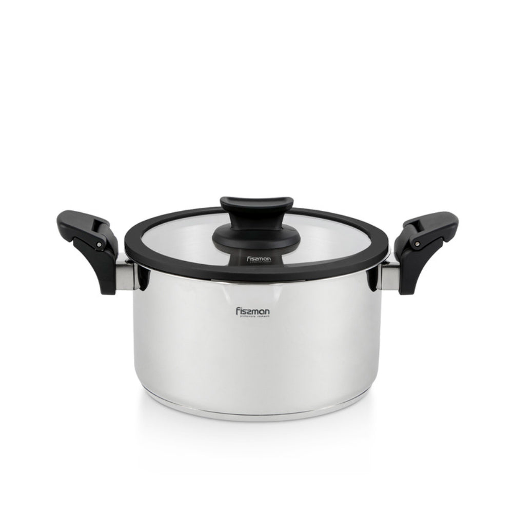 Fissman Stockpot 18x11 cm/2.5 LTR With Glass Lid Lora Series (Stainless Steel)