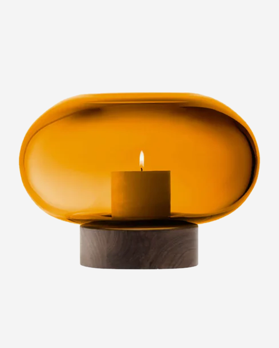 LSA Amber Walnut Oblate Vase Lantern