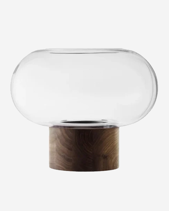 LSA Oblate Vase/Lantern Clear/Walnut H28cm
