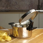 غطاء زجاجي من فيسمان، 20 سم/3.3 لتر، سلسلة إليز، مصنوع من الفولاذ المقاوم للصدأ، مزود بفوهة تصريف سفلية تعمل بالحث، ومقبض من الباكليت، ومقياس قياس