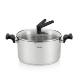 Fissman Stockpot with Glass Lid 24cm/5.6LTR Eliz Series Eliz Series Stainless Steel with Induction BottomDrain Spout Meauring Scale Bakelite Handle