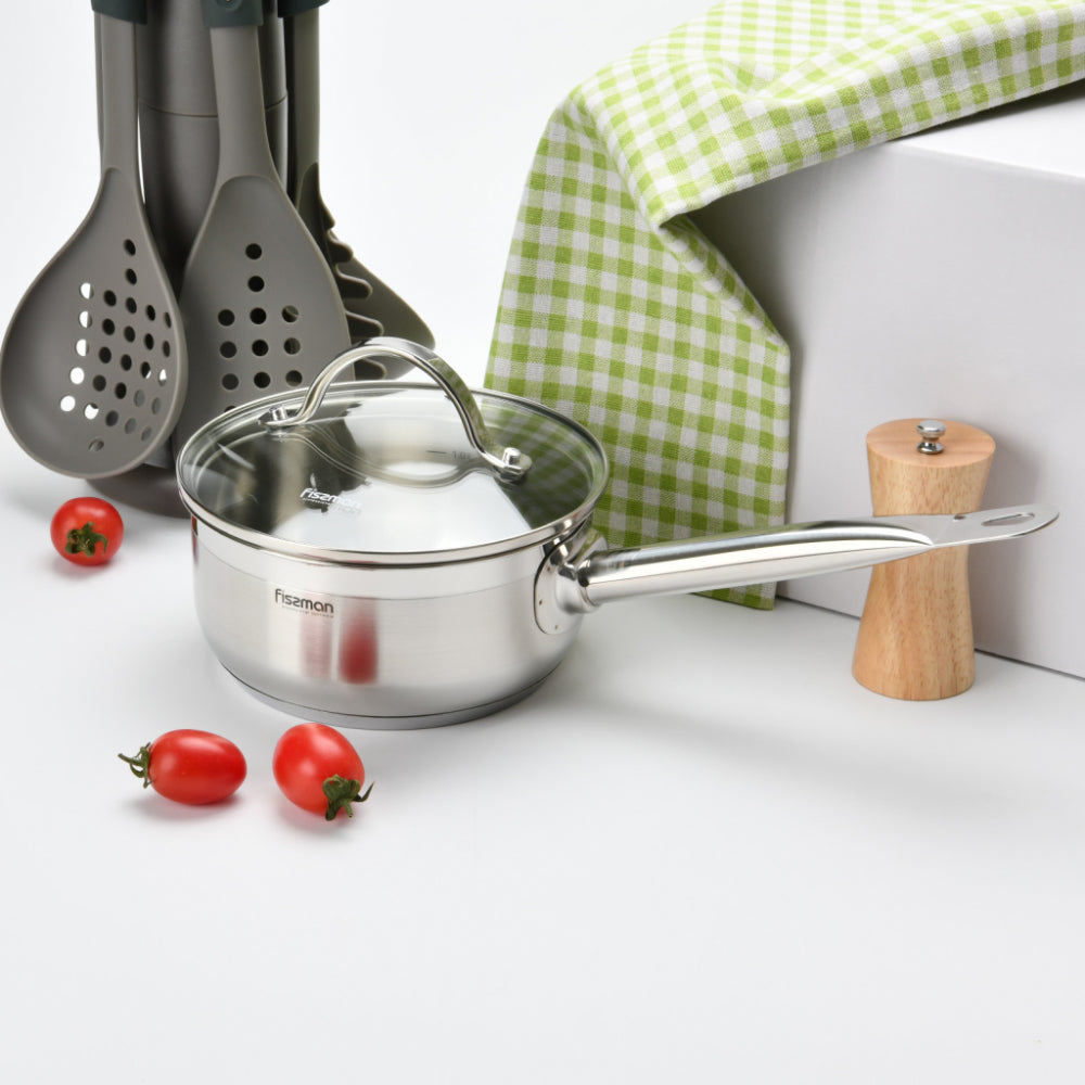 Fissman Saucepan 1.5L with Glass Lid, Stainless Steel with Induction Bottom Luminosa Series