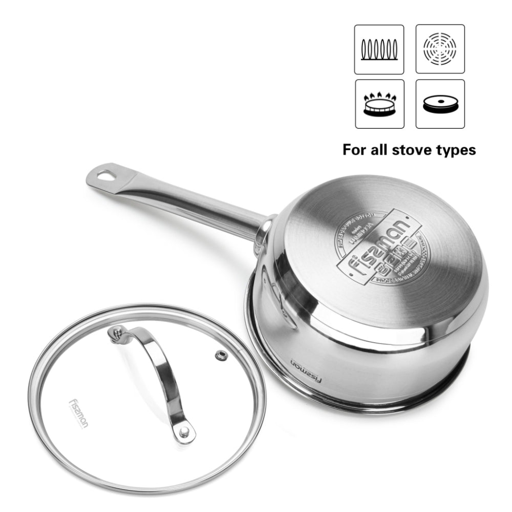 قدر فيسمان سعة 1.5 لتر مع غطاء زجاجي، مصنوع من الفولاذ المقاوم للصدأ مع قاعدة حثية من سلسلة لومينوسا