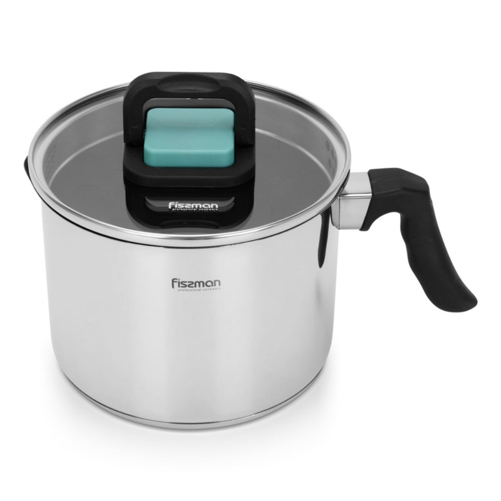 Fissman Milk Pot 16cm/2.5LTR With Glass Lid Stainless Steel