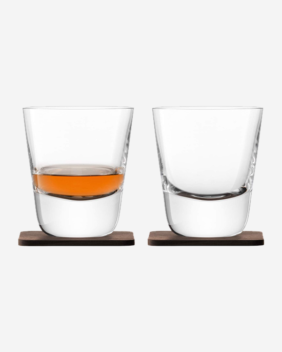 LSA Whisky Arran Tumbler 250ml Clear & Walnut Coaster x2