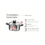 ترامونتينا منذ عام 1911، صنع في البرازيل، قدر طهي من الفولاذ المقاوم للصدأ يعمل بالطاقة الشمسية مع غطاء ومقابض وقاعدة ثلاثية الطبقات، 28 سم، 11.9 لتر