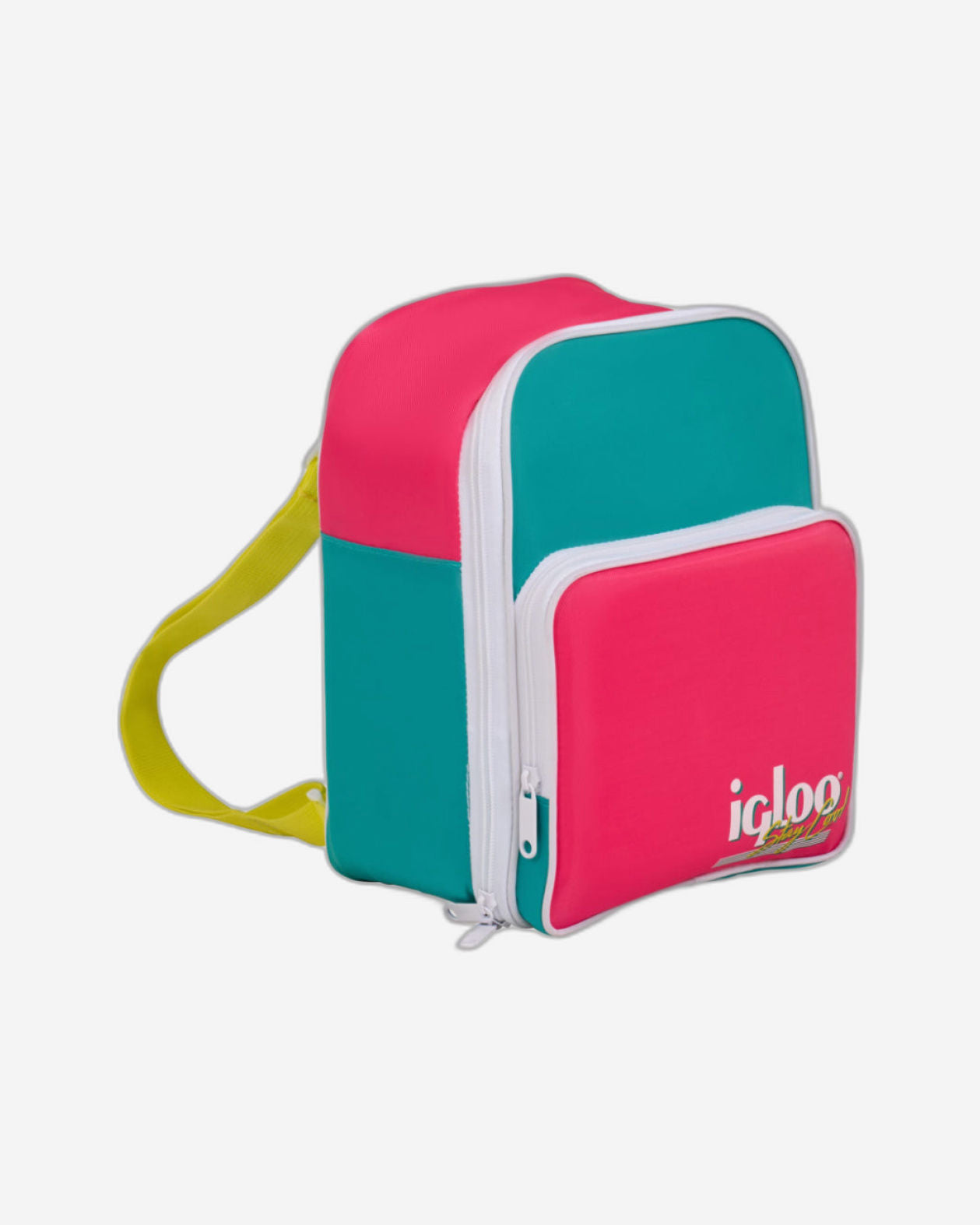 00063073-Igloo - حقيبة غداء ريترو قابلة للتحويل - لون اليشم الداكن /
 أرجواني غامق /
 لايف واير الأصفر