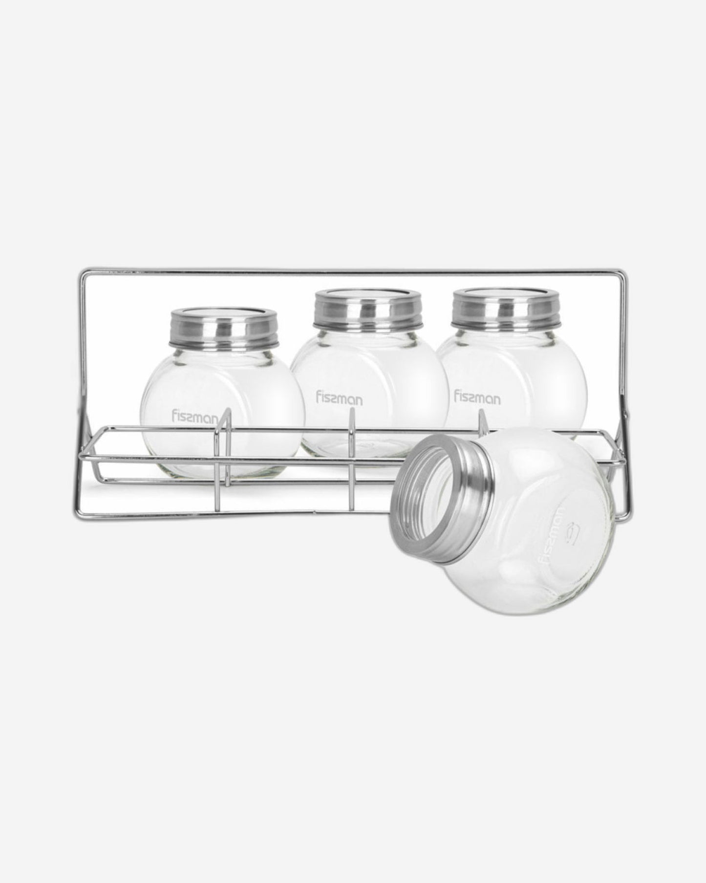 طقم توابل زجاجي من فيسمان، 4 قطع، سعة 195 مل، مع منظم رفوف