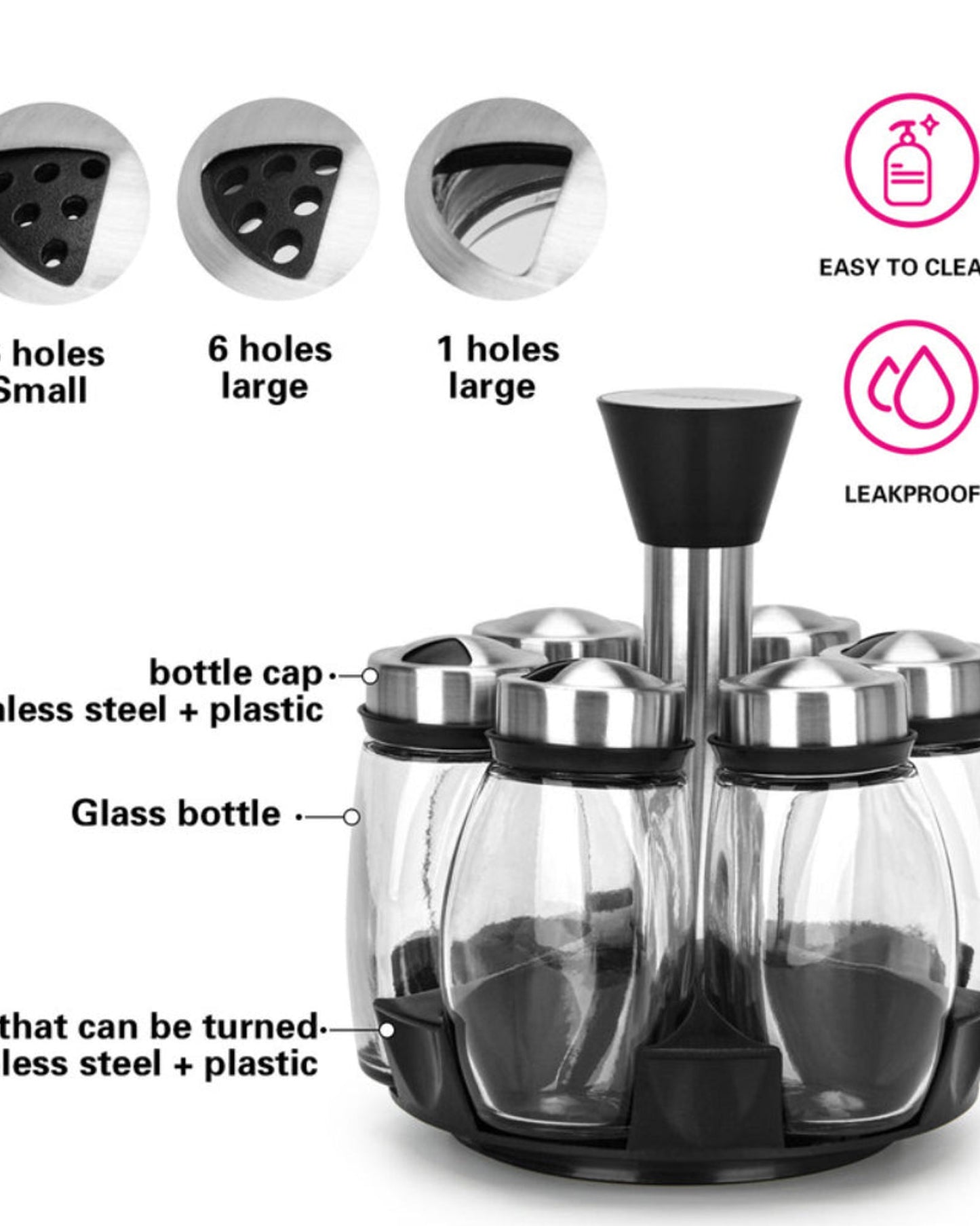 برطمانات تخزين التوابل من فيسمان، 7 قطع، مع غطاء وحامل، لون أسود