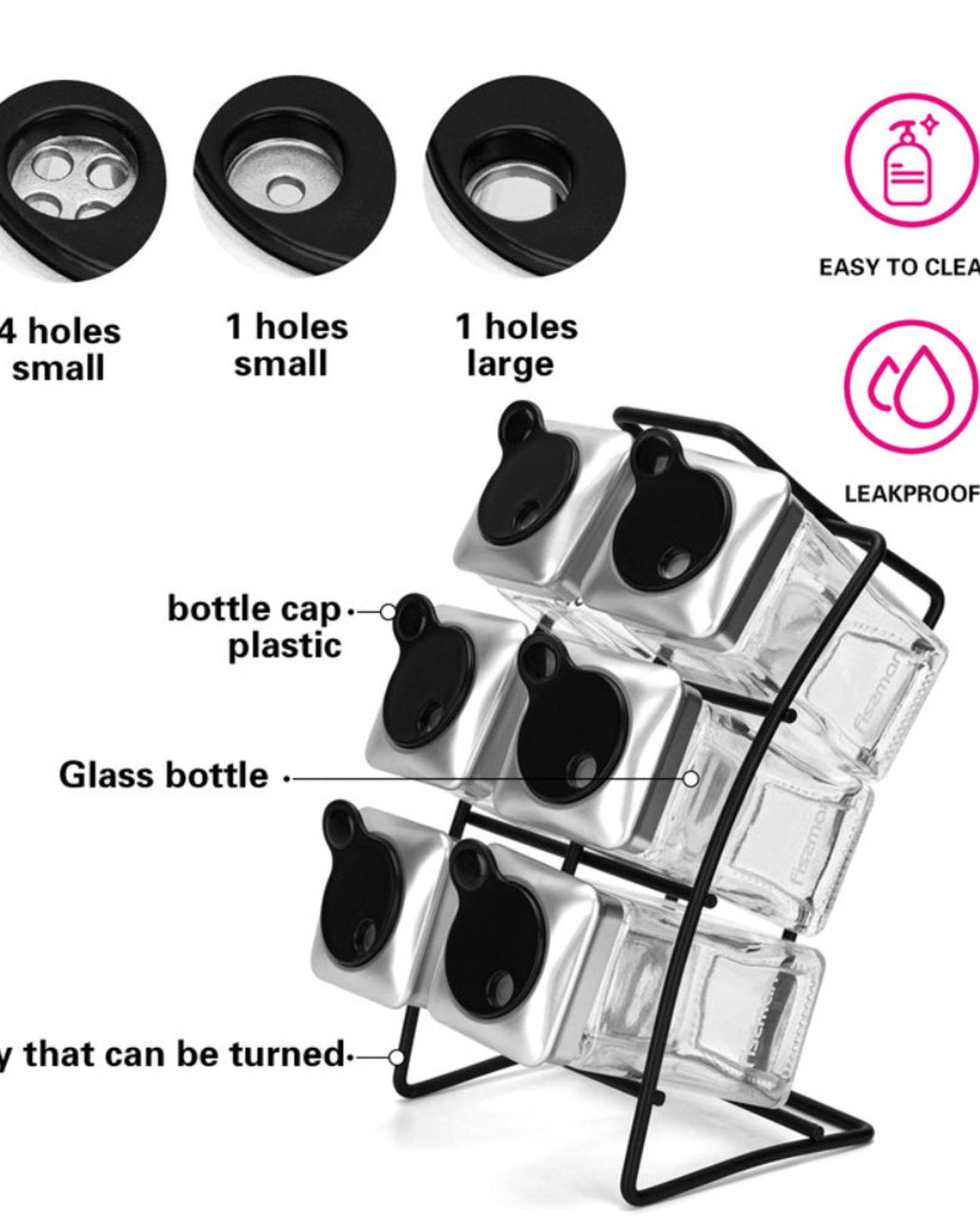 منظم رفوف التوابل من فيسمان، 6 برطمانات / أسود