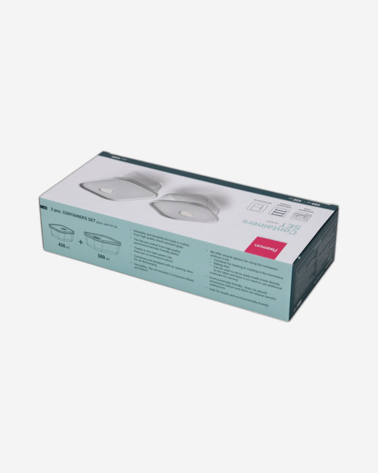 طقم حاويات فيسمان (قطعتان) بغطاء من البولي بروبيلين (زجاج)