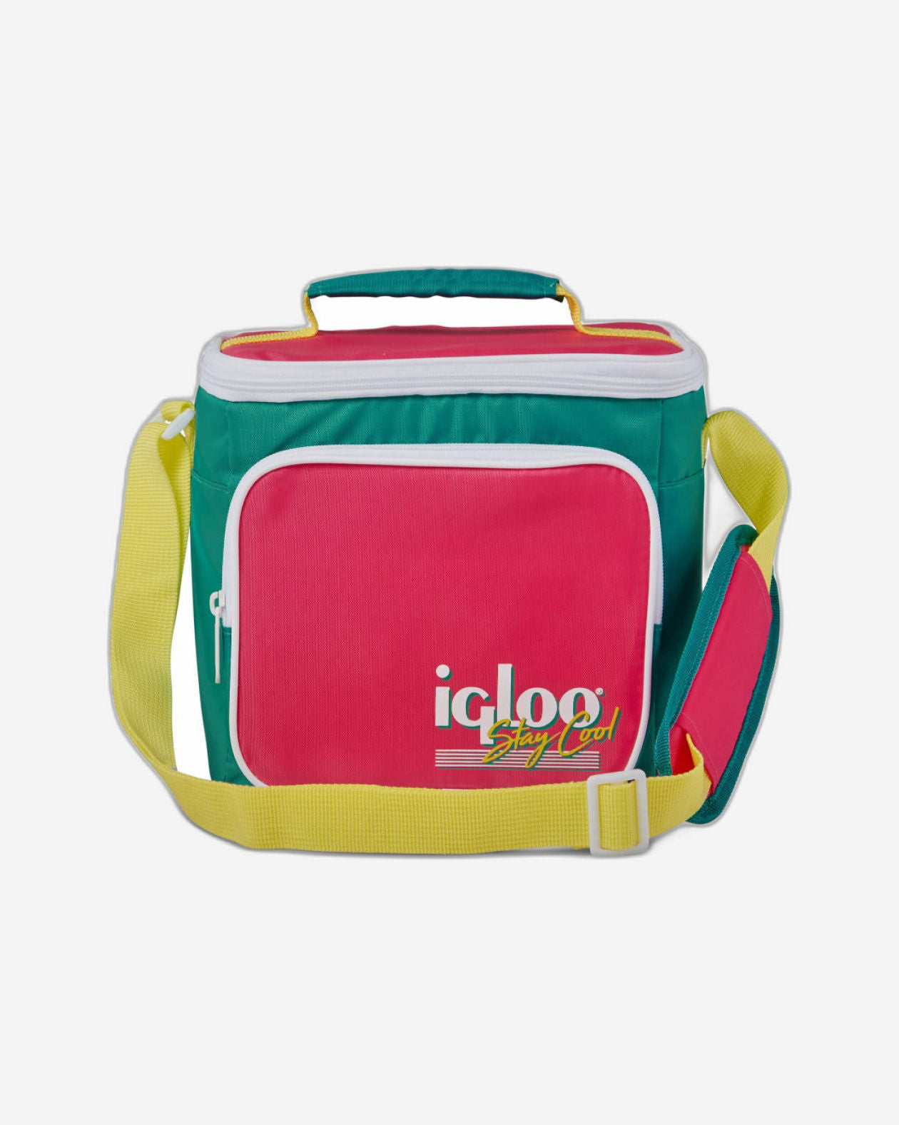 00065479-Igloo-حقيبة غداء مربعة مبردة بتصميم ريترو - لون اليشم الداكن/الأرجواني الداكن/الأصفر الحي