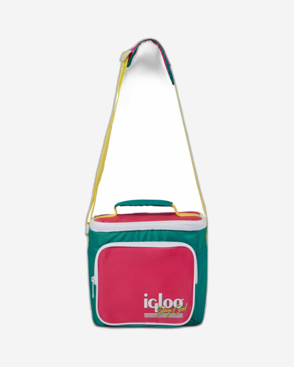 00065479-Igloo-حقيبة غداء مربعة مبردة بتصميم ريترو - لون اليشم الداكن/الأرجواني الداكن/الأصفر الحي
