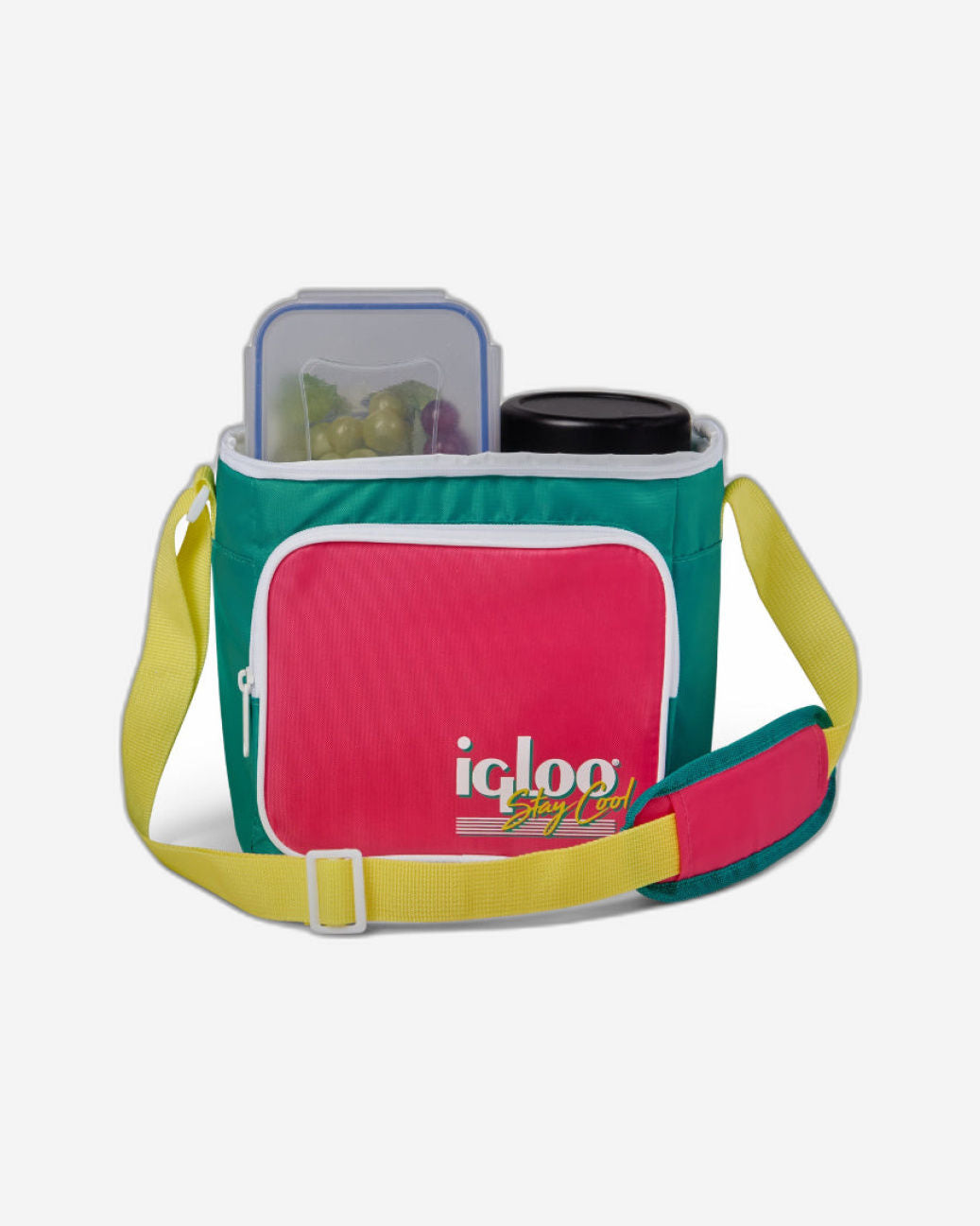 00065479-Igloo-حقيبة غداء مربعة مبردة بتصميم ريترو - لون اليشم الداكن/الأرجواني الداكن/الأصفر الحي