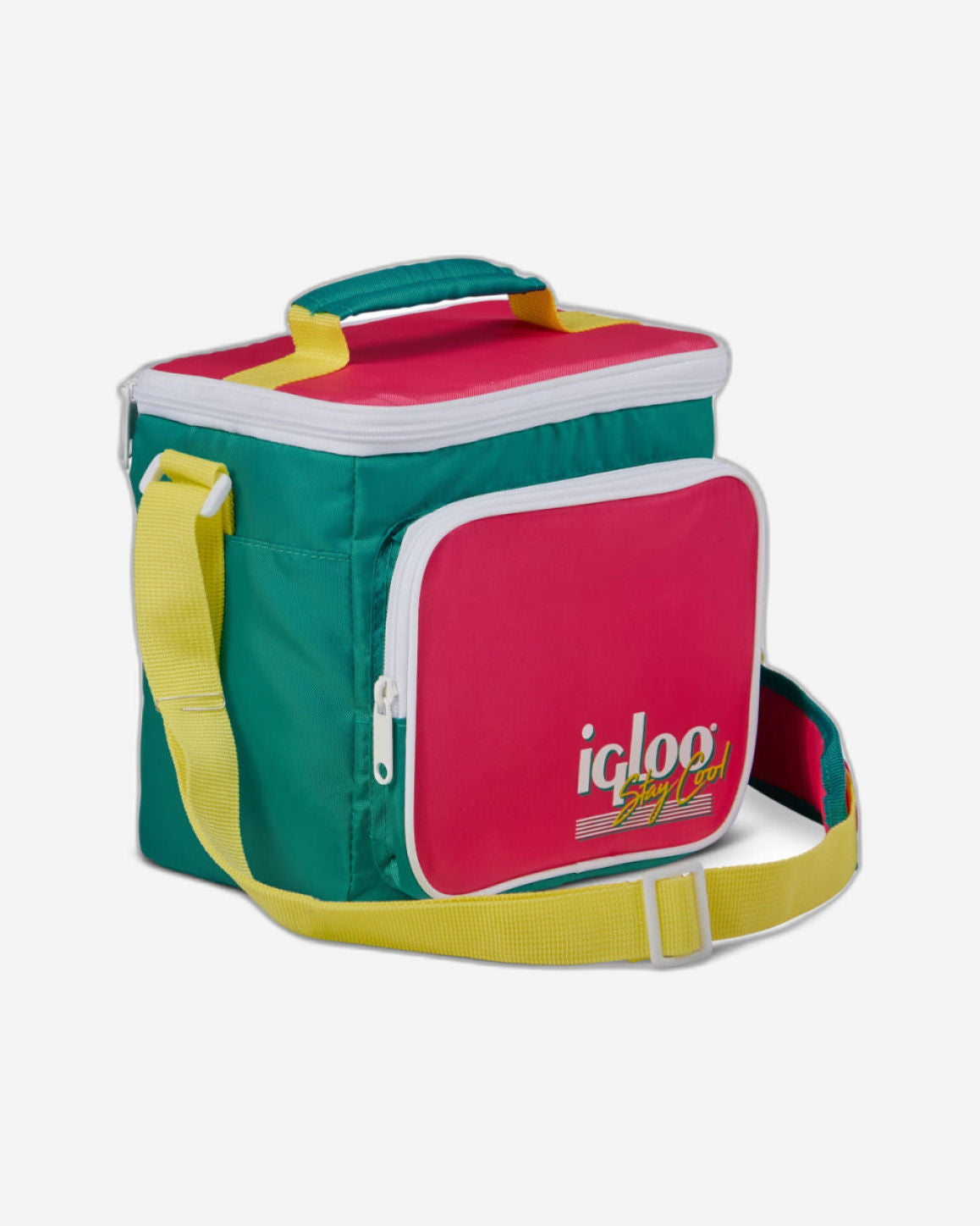 00065479-Igloo-حقيبة غداء مربعة مبردة بتصميم ريترو - لون اليشم الداكن/الأرجواني الداكن/الأصفر الحي