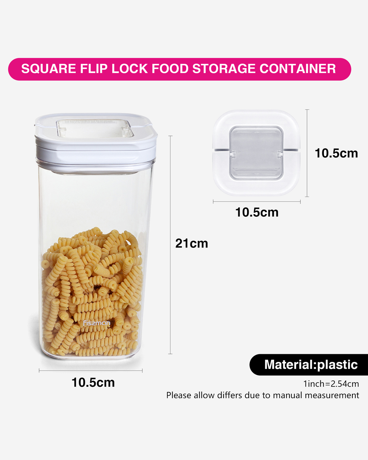 Fissman Food Storage Container Square Flip Lock Plastic 1.7L 11cm