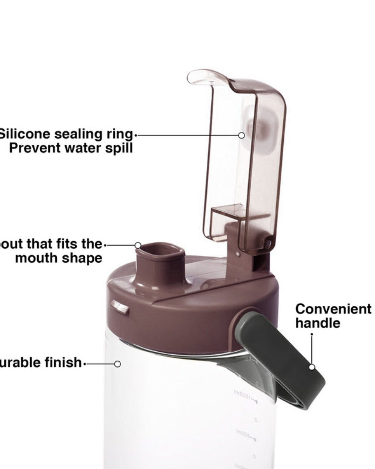 زجاجة مياه فيسمان سعة 1400 مل، بلاستيكية، خالية من مادة BPA، غير سامة، لون بني
