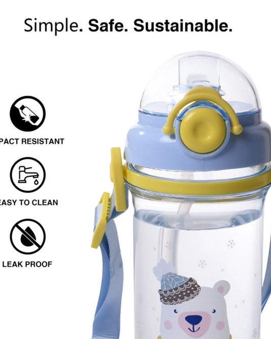 زجاجة مياه فيسمان للأطفال خالية من مادة BPA وغير سامة بتصميم غزال 460 مل، لون أزرق