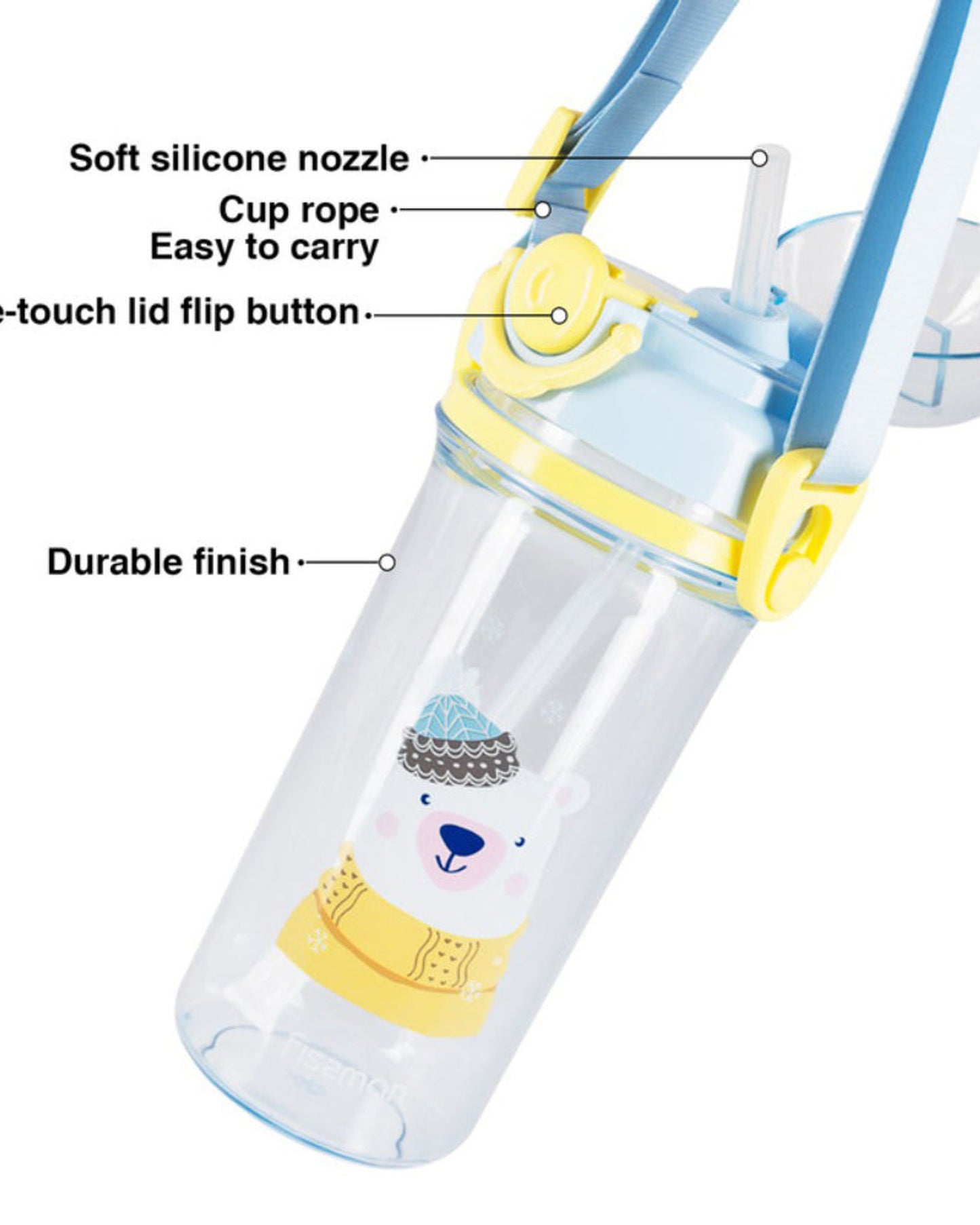 زجاجة مياه فيسمان للأطفال خالية من مادة BPA وغير سامة بتصميم غزال 460 مل، لون أزرق