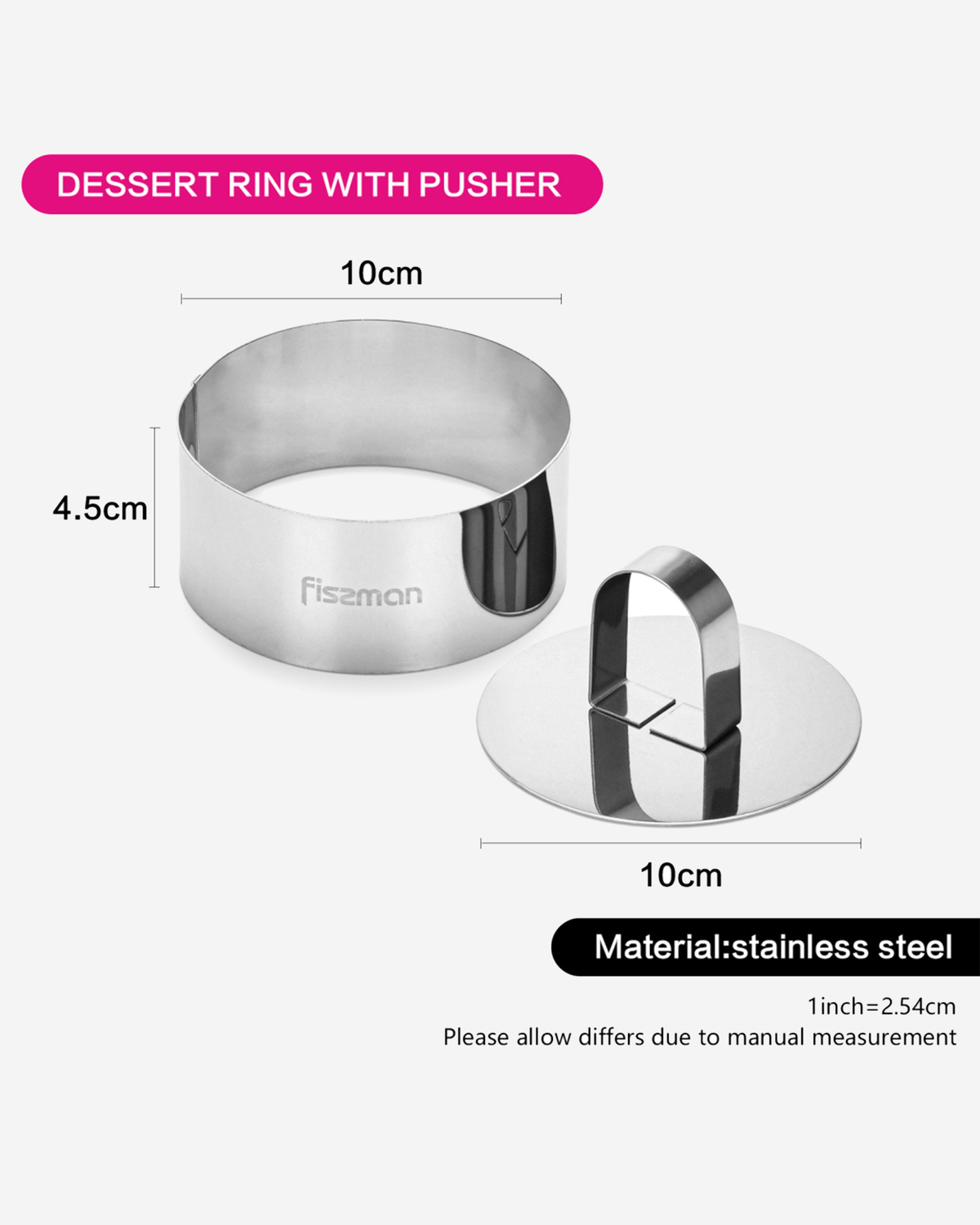 Fissman Dessert Ring Stainless Steel 10x4.5cm with Pusher