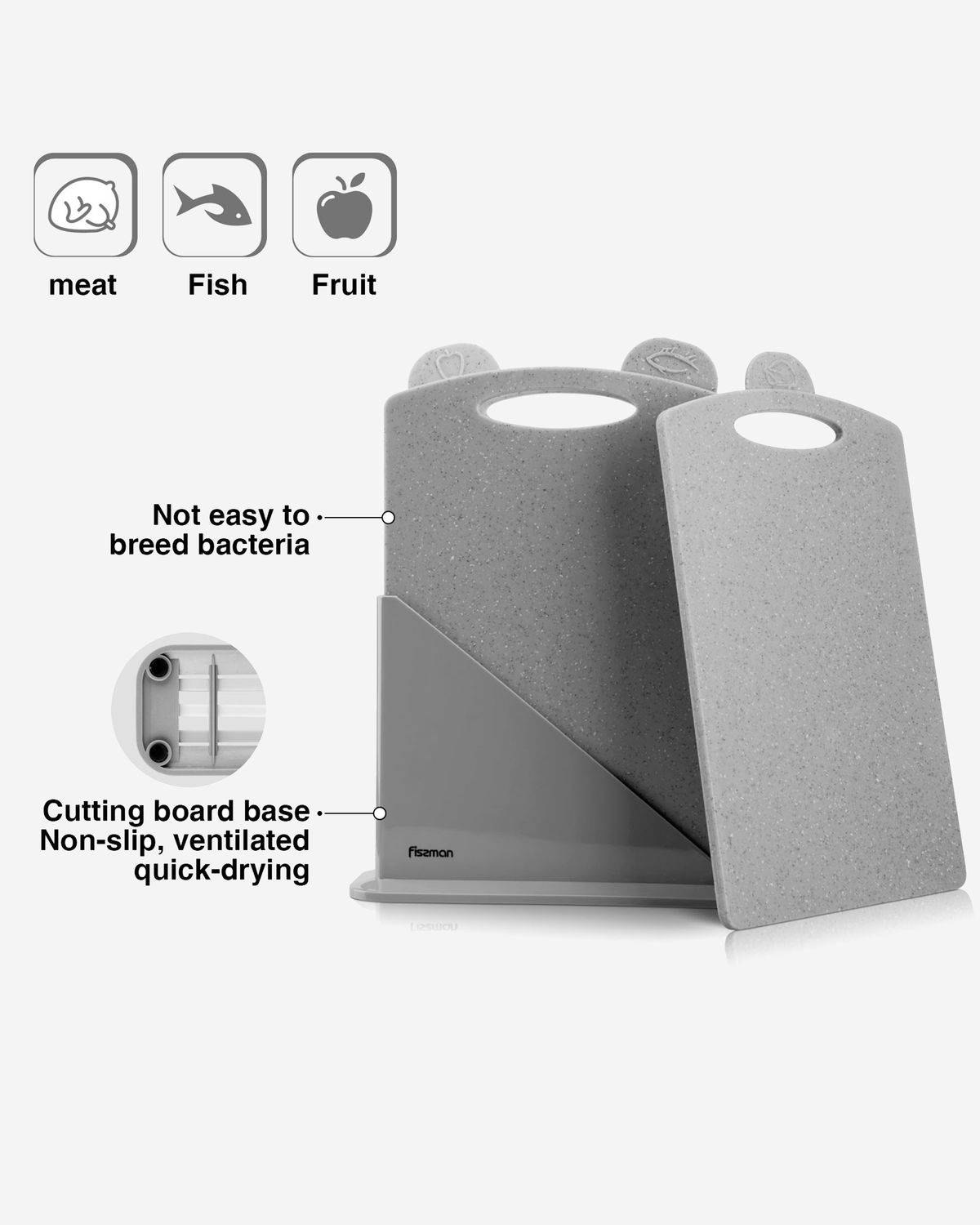 Fissman Chopping Board Set 3Pc Index Grey 31cm