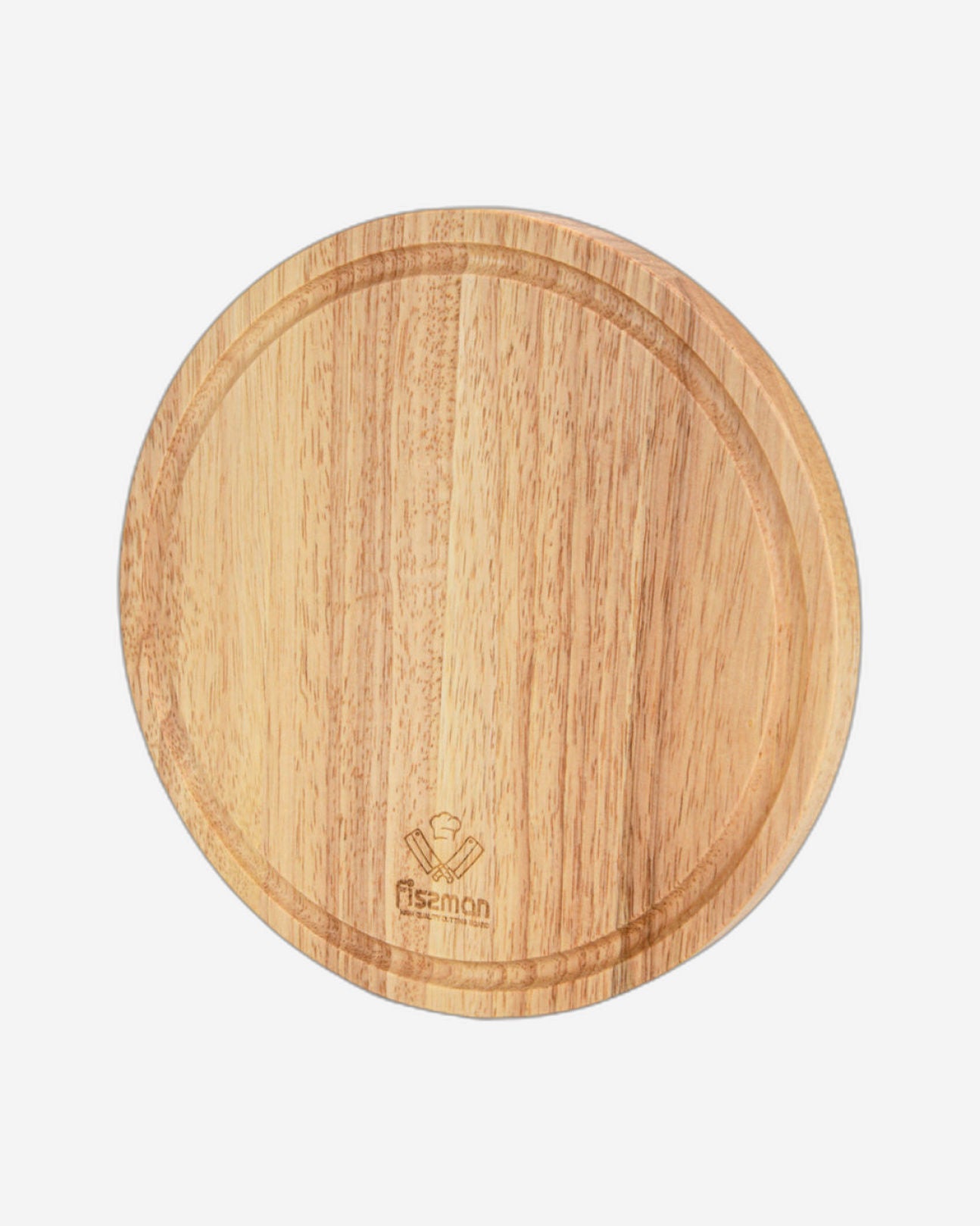 Fissman Round Cutting Board 25cm Hevea Wood Chopping Board 1.5cm Thick | Wooden Cutting Board with Juice Groove