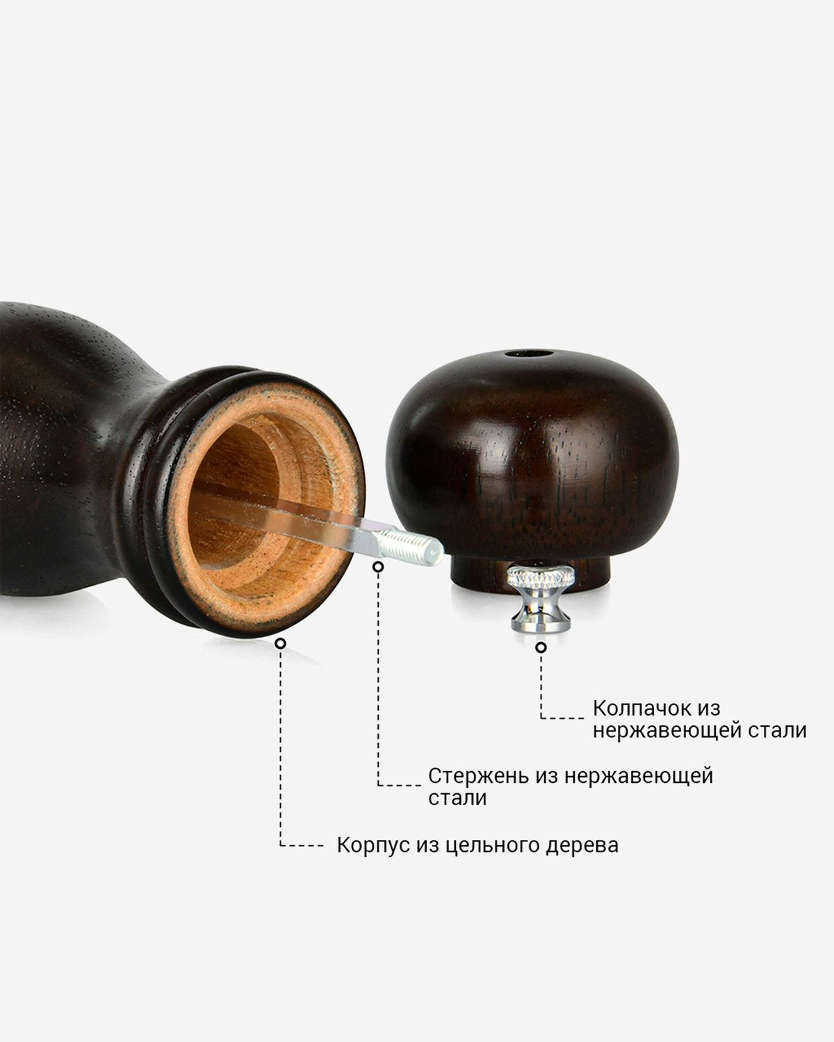 Fissman Pepper Mill Rubber Wood Body Stainless Steel Grinder 21cm