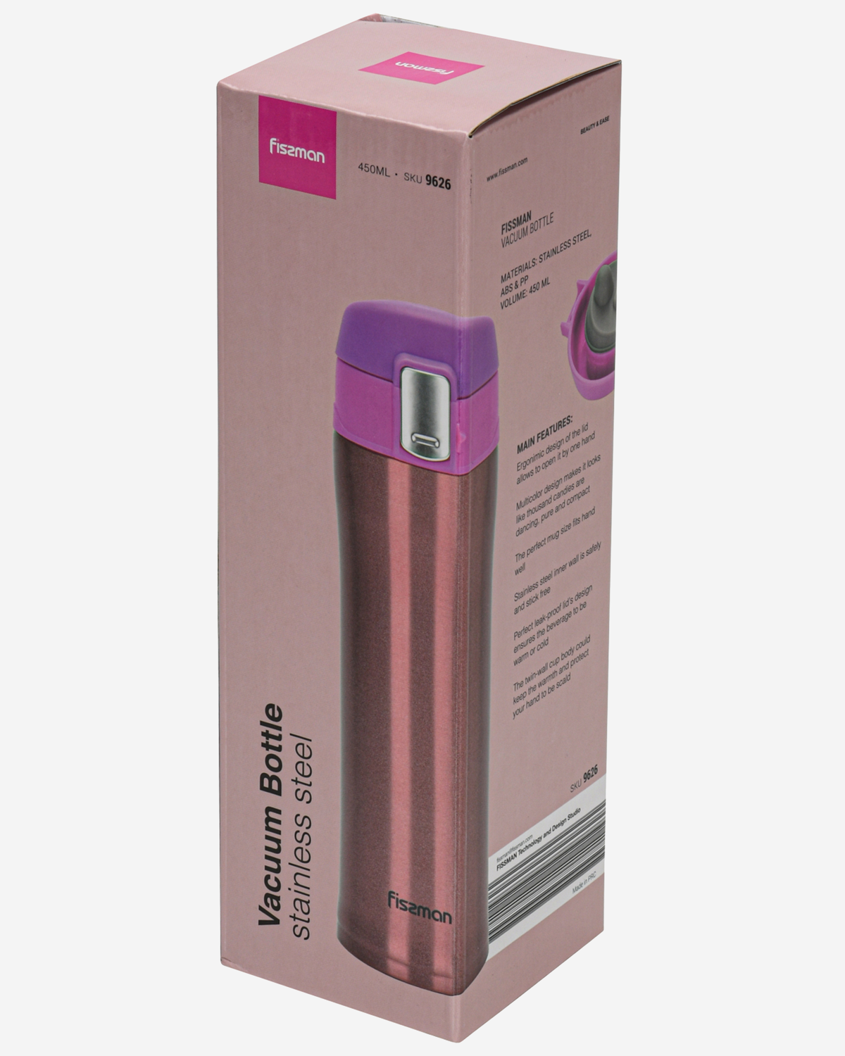 Fissman Travel Mug Vacuum Double Wall Pink 450ml