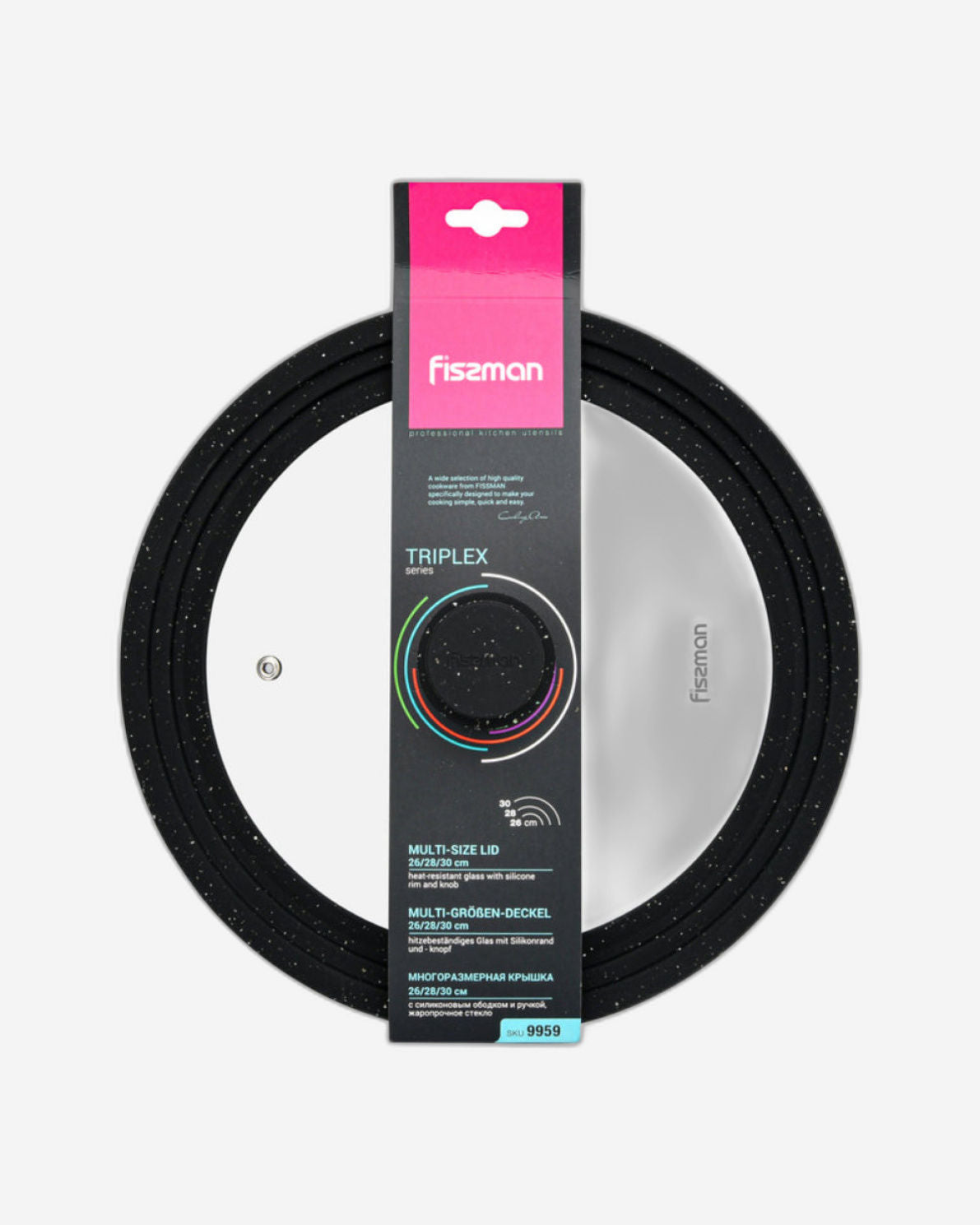 غطاء فيسمان متعدد الأحجام شفاف/أسود 26/28/30 سم