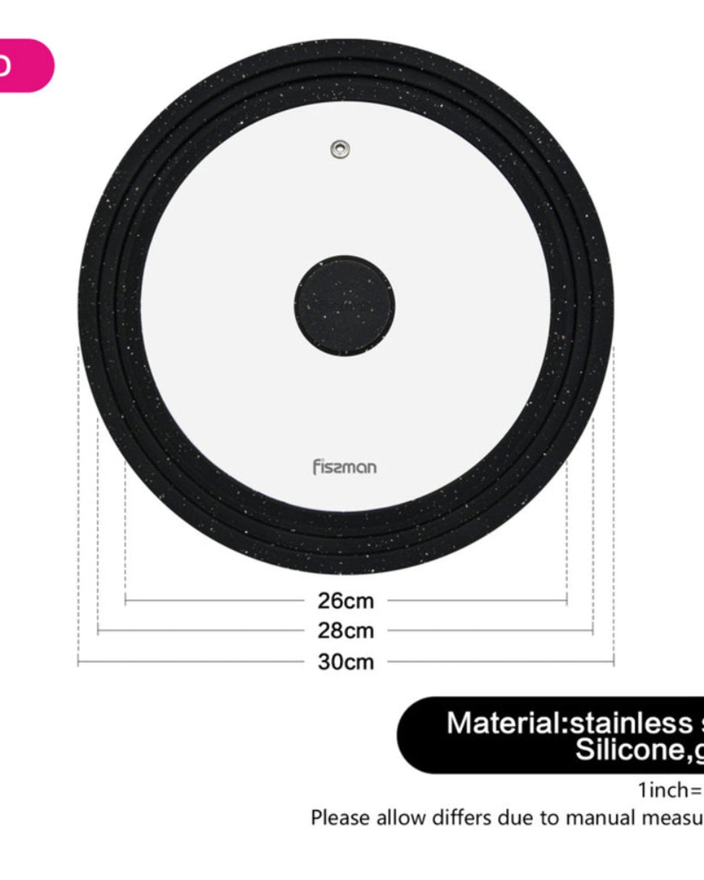 غطاء فيسمان متعدد الأحجام شفاف/أسود 26/28/30 سم