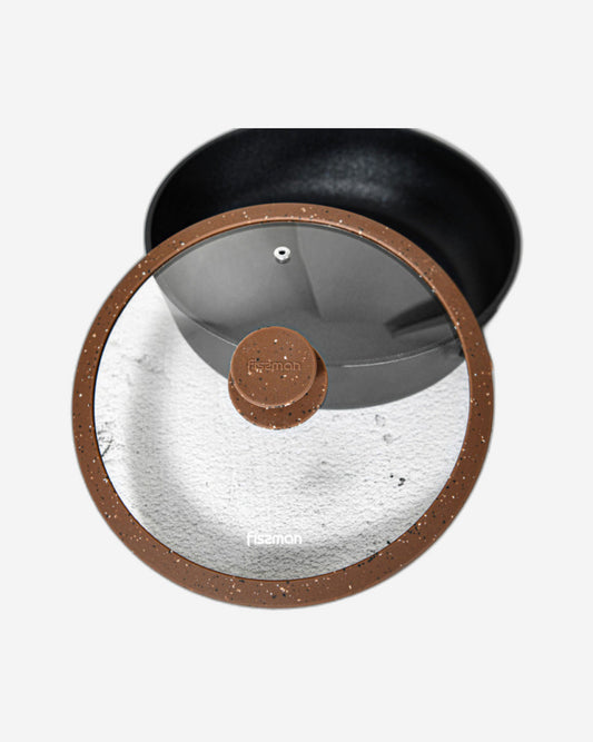 غطاء فيسمان زجاجي 24 سم مع حافة سيليكون رخامية، بني