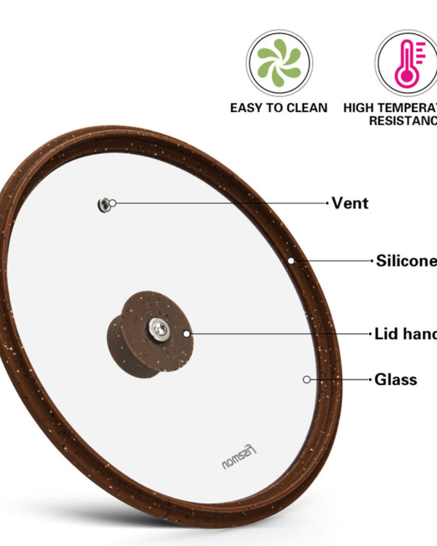 غطاء فيسمان الزجاجي 28 سم مع حافة سيليكون رخامية باللون البني