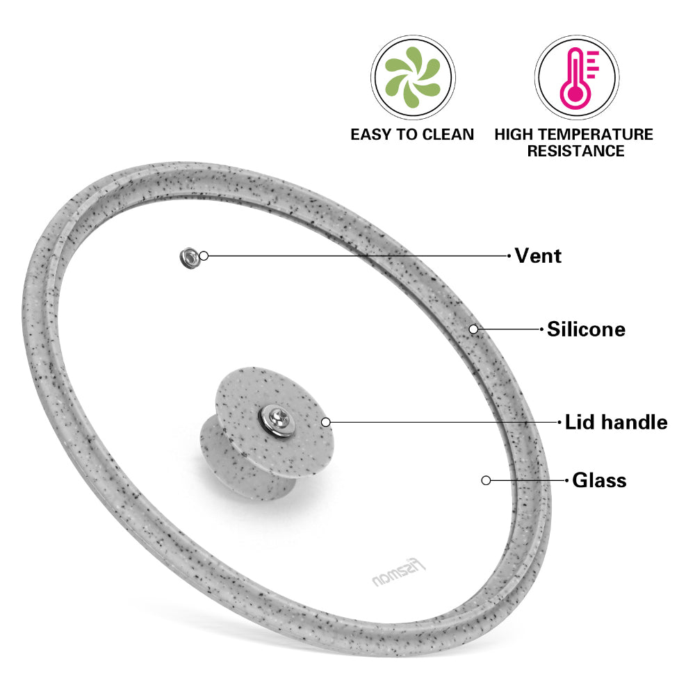 أركيد فيسمان بغطاء 24 سم مع حافة سيليكون رخامية رمادية (زجاج)