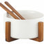 وعاء سلطة ضحل من خشب الأكاسيا مع ملعقة، 20 سم، أبيض وبني