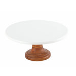 Shallow Acacia Wood Porcelain Cake Stand, 26cm, White & Brown