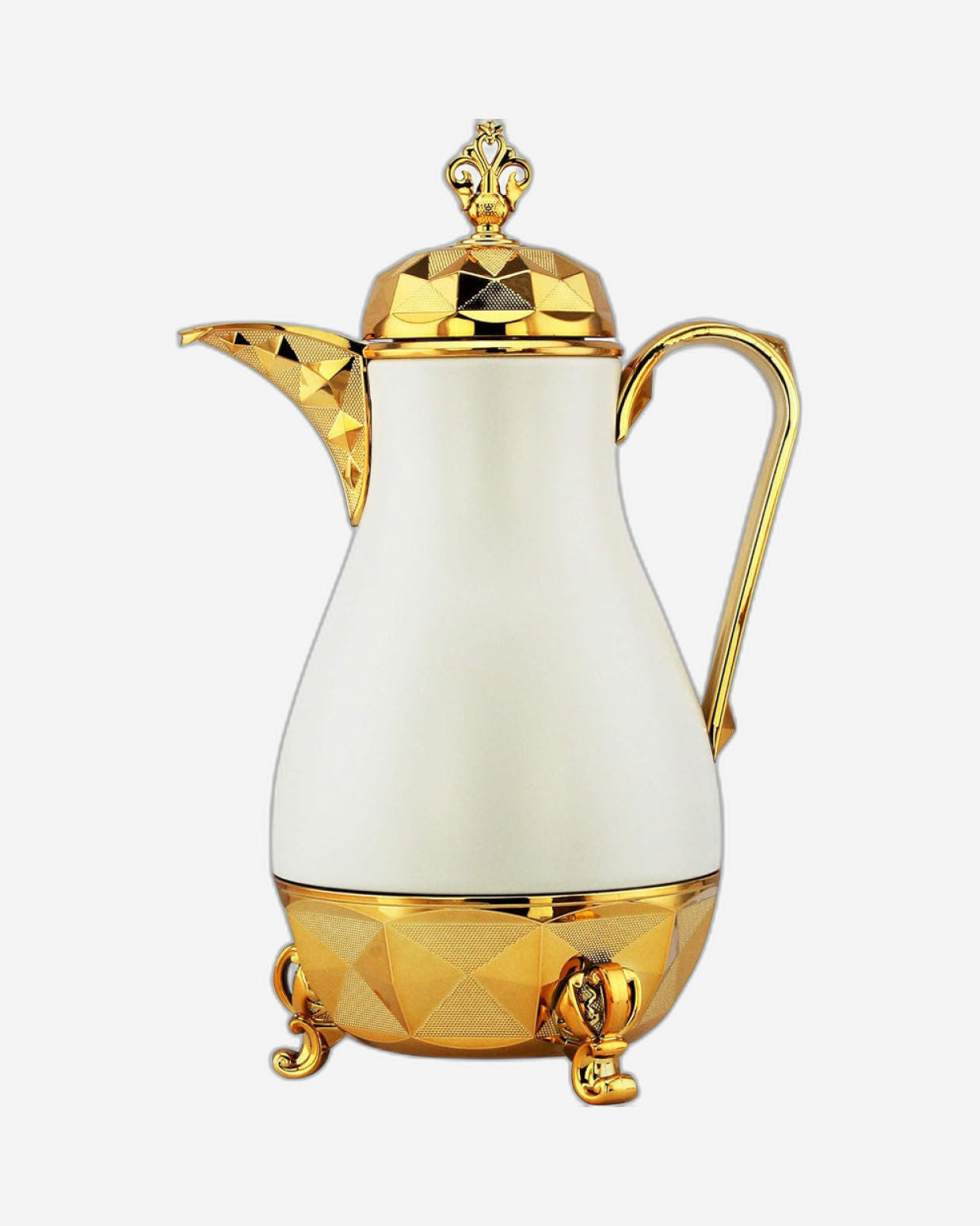 طقم دلة نيسان العربية، سعة لتر واحد، مع صينية تقديم بلون أبيض كريمي مطفي/ذهبي