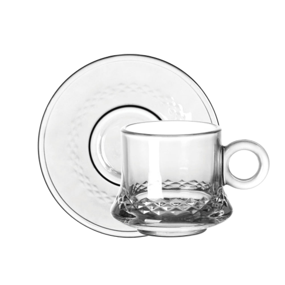 Doyalex Glass Tea Cup & Saucer Set - 190ml, 12-Pieces, Transparent (CS-058B)