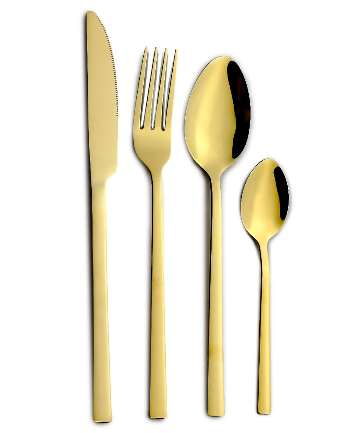 طقم أدوات مائدة من الفولاذ المقاوم للصدأ من كويزين آرت عزرا، مكون من 16 قطعة، ذهبي لامع