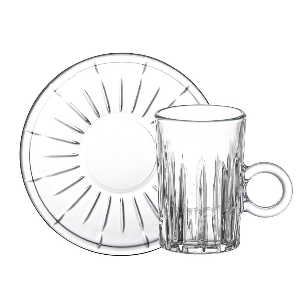 Doyalex Glass Istikan Tea Cup & Saucer Set - 120ml, 12 Pieces, Transparent 