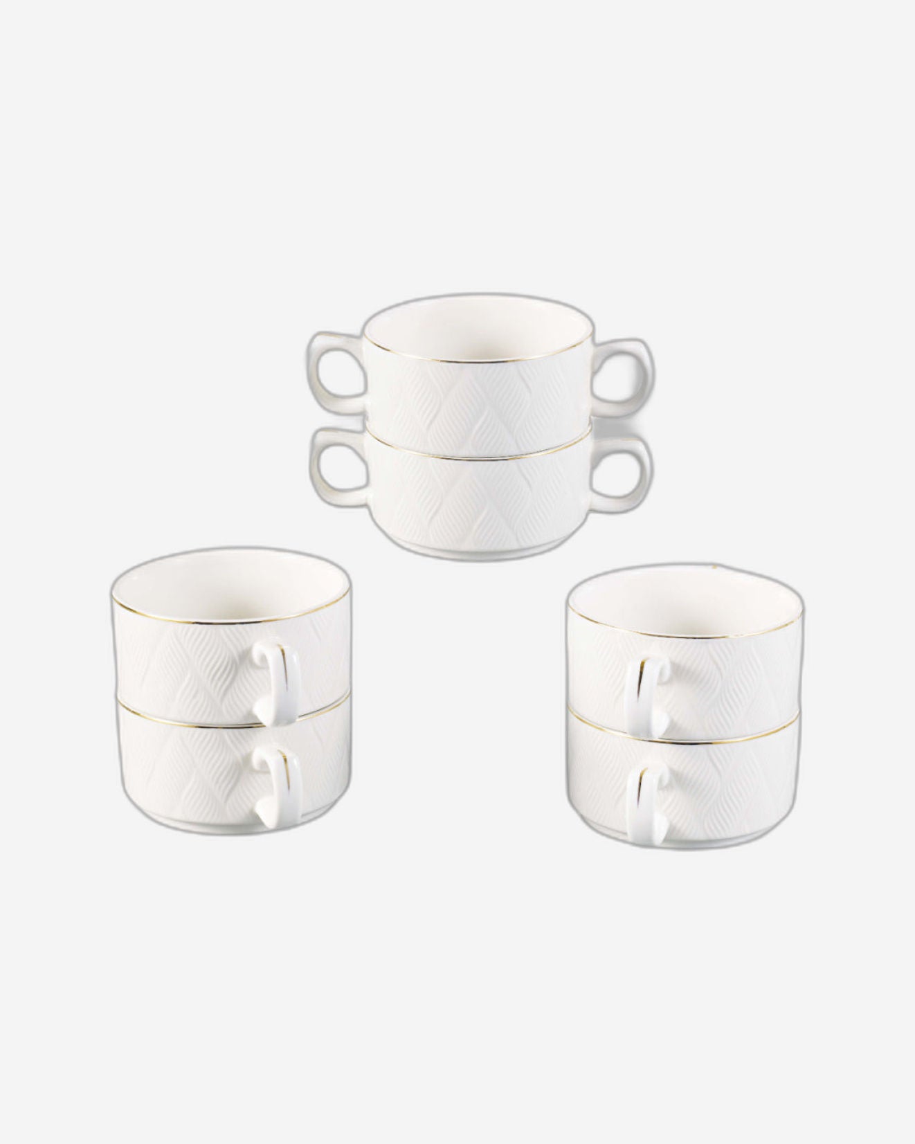 طقم شوربة من البورسلين من شالو لاكشري آش، مكون من 17 قطعة، مع حامل ذهبي - أبيض