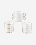 طقم شوربة من البورسلين من شالو لاكشري آش، مكون من 17 قطعة، مع حامل ذهبي - أبيض