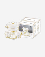 طقم شوربة من البورسلين من شالو لاكشري آش، مكون من 17 قطعة، مع حامل ذهبي - أبيض