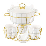 Shallow Ritz 17 Piece Soup Set with Gold Stand - Luxurious White Porcelain Dinnerware for Elegant Dining, Soup Bowl
